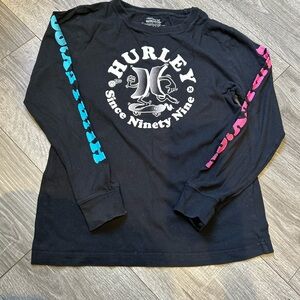 Hurley Black Long Sleeve Tee with Blue and Pink Accents